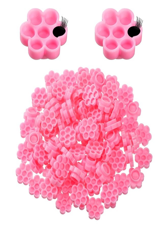 Eldraqth Lash Glue Holder, 300 Pcs Flower Shape Glue Cups for Lash Extensions Pink Eyelash Extension Glued Holder Plastic Glued Pallet Pad for Women Girls Extension Lashing Supply Kit - Image 1
